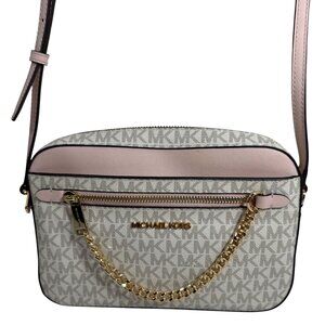 Michael Kors Jet Set East West Large Logo Powder Blush Multi Color Crossbody Ba